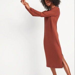 NWOT Old Navy Rib-Knit Long-Sleeve Midi Shift Dress in Copper MEDIUM TALL